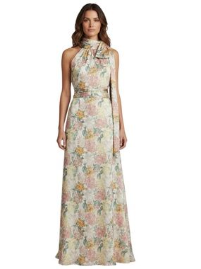 NWT SACHIN + BABI Antique Bouquet Sleeveless Tie Neck Maxi Dress Gown Size 14